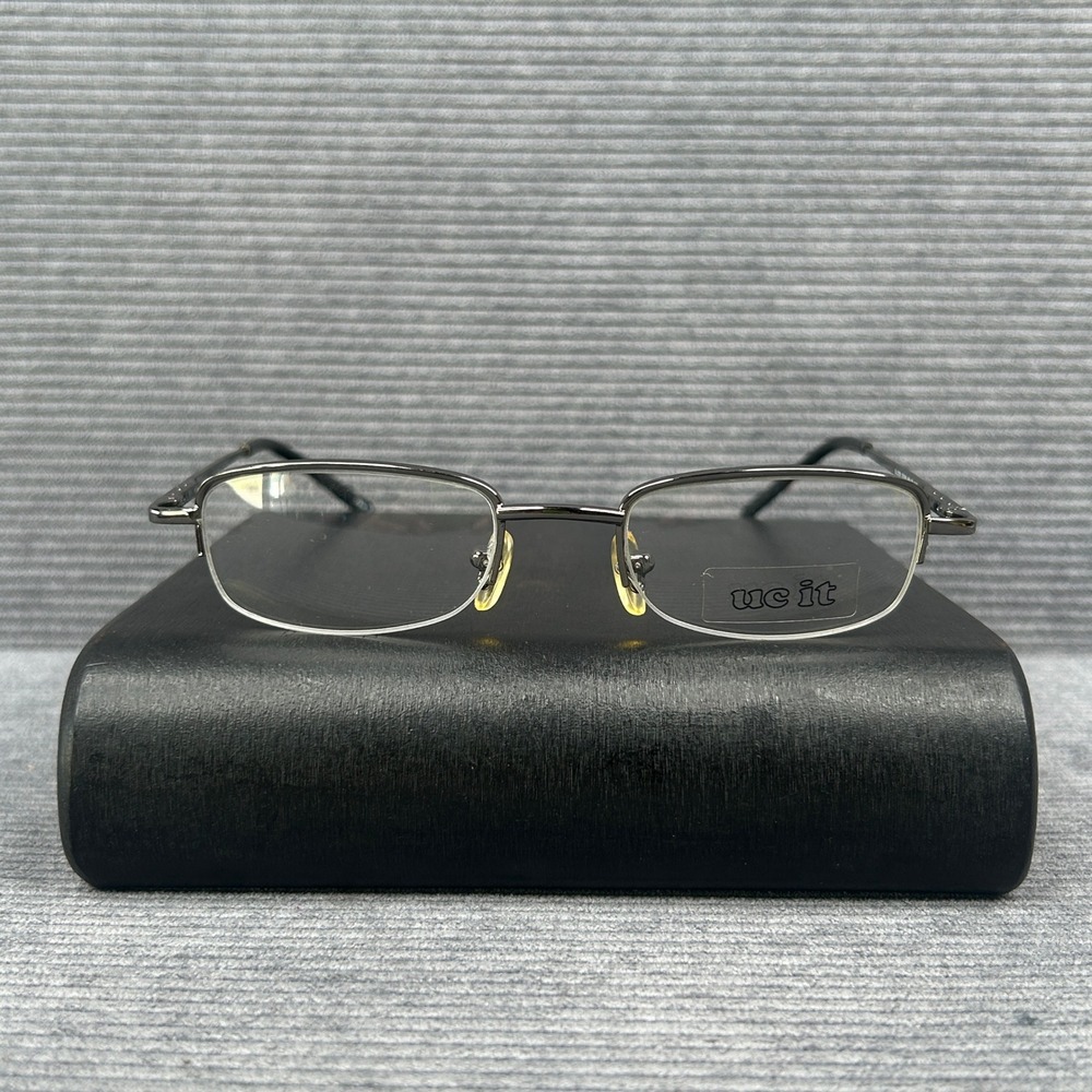 UC it K-020 SGN Eyeglass Frames Gunmetal Grey Semi Rimless Rectangular Y2k